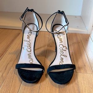 SAM EDELMAN ARIELLA BLACK SUEDE STILETTO SANDAL, SIZE 8.5M